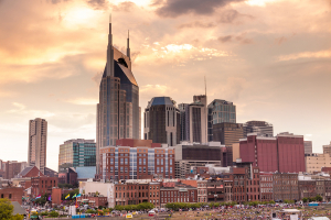 Nashville Tennessee downtown skyline at twilight in USA